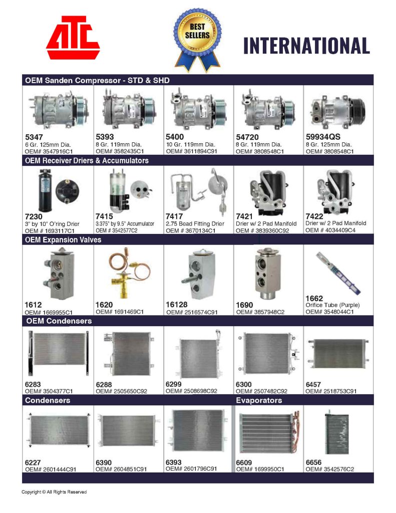 Best Sellers Mobile HVAC Parts for Navistar / International - Compressors, Condensers, Clutches, Blowers, Expansion Valves, O'Rings, Receiver Driers and more.