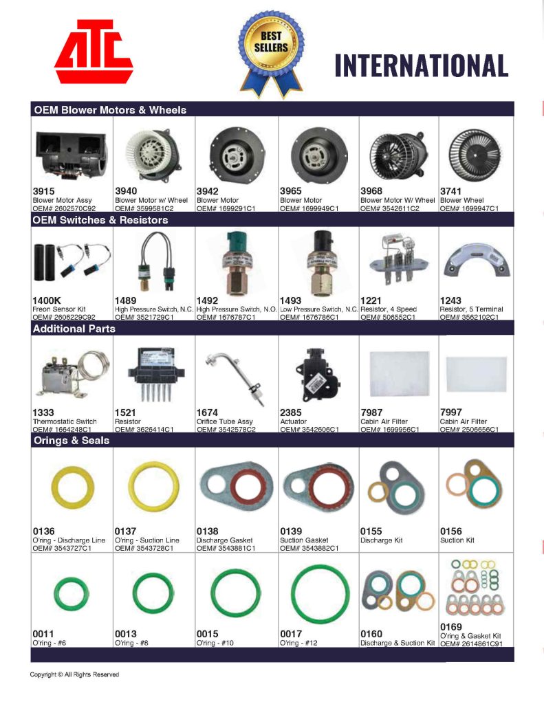 Best Sellers Mobile HVAC Parts for Navistar / International - Compressors, Condensers, Clutches, Blowers, Expansion Valves, O'Rings, Receiver Driers and more.